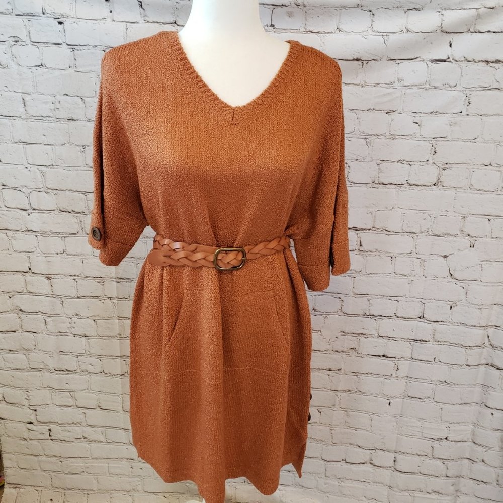 SALE PRICED!!>>SIMPLE NOELLE FALL SOFT ORANGE SWEATER DRESS WITH POCKET SZ S/M